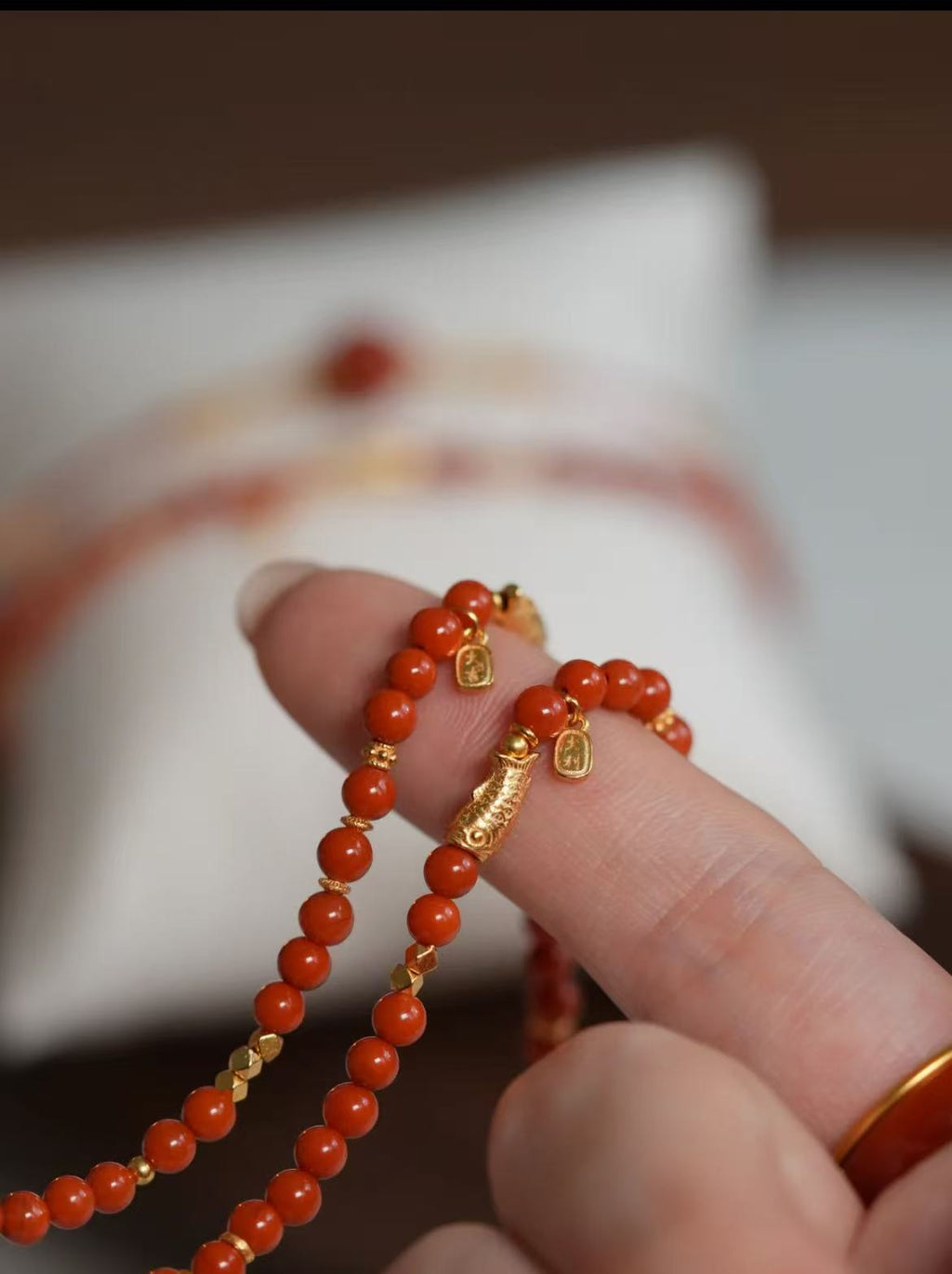 Natural Nanhong Agate Beaded Bracelet