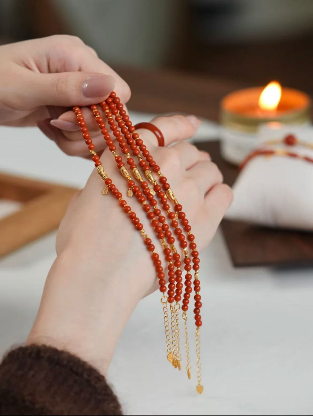 Natural Nanhong Agate Beaded Bracelet