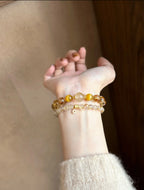 Natural Golden Rutilated Quartz Bracelet | 5.6mm Beads |  Handmade Jewelry