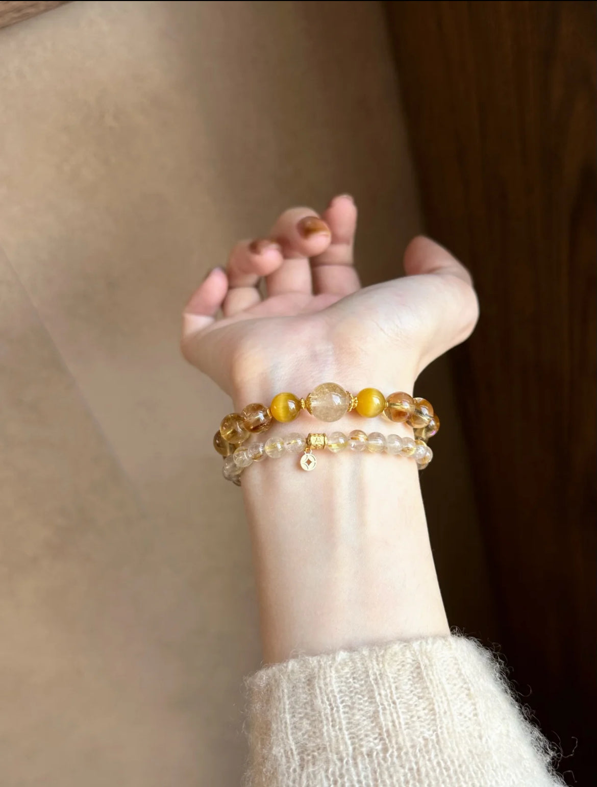 Natural Golden Rutilated Quartz Bracelet | 5.6mm Beads |  Handmade Jewelry