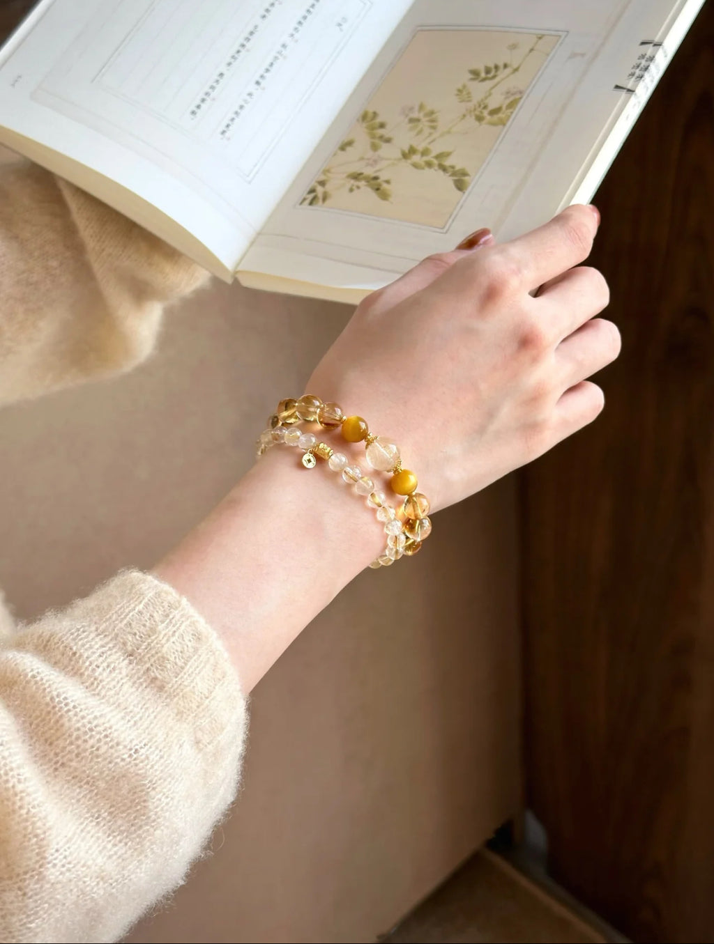 Natural Golden Rutilated Quartz Bracelet | 5.6mm Beads |  Handmade Jewelry