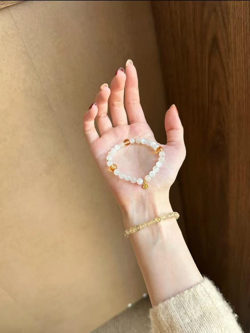 Natural Golden Rutilated Quartz Bracelet | 5.6mm Beads |  Handmade Jewelry