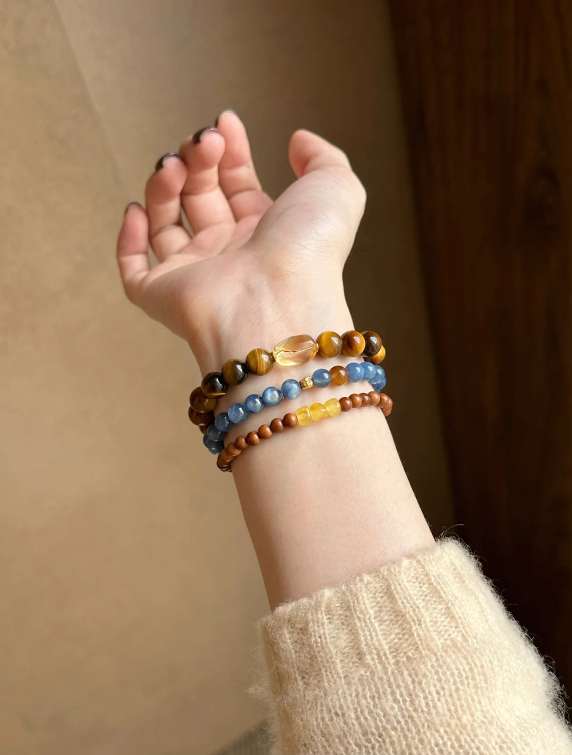 Natural Kyanite & Tiger’s Eye Beaded Bracelet |  Handmade Jewelry