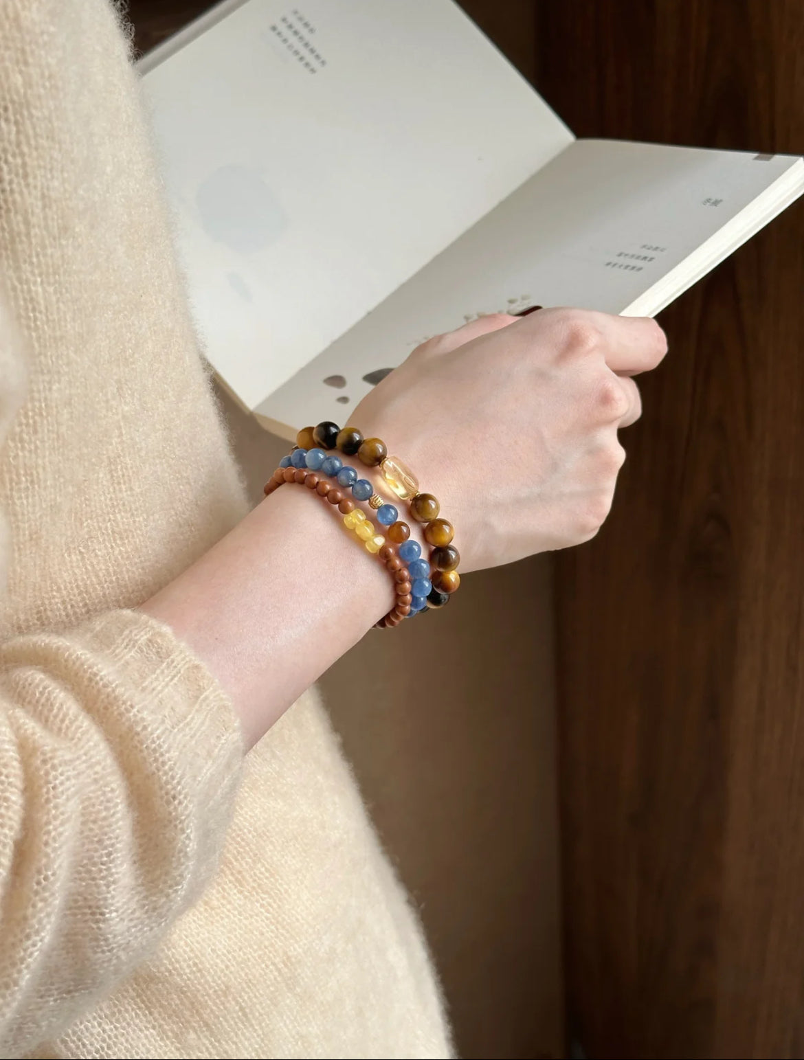 Natural Kyanite & Tiger’s Eye Beaded Bracelet |  Handmade Jewelry