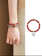 Natural Red Agate & Hetian Jade Beaded Bracelet | Handmade Jewelry