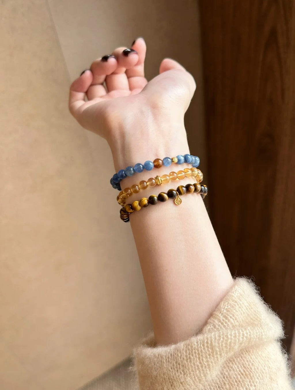 Natural Citrine & Tiger’s Eye Double-Wrap Bracelet | S925 Sterling Silver Handmade Jewelry