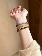 Natural Citrine & Tiger’s Eye Double-Wrap Bracelet | S925 Sterling Silver Handmade Jewelry