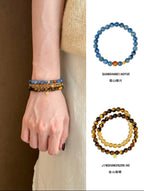 Natural Citrine & Tiger’s Eye Double-Wrap Bracelet | S925 Sterling Silver Handmade Jewelry