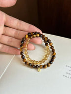 Natural Citrine & Tiger’s Eye Double-Wrap Bracelet | S925 Sterling Silver Handmade Jewelry