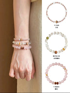 Natural Rose Quartz & Kunzite Double-Wrap Bracelet | S925 Sterling Silver Handmade Jewelry
