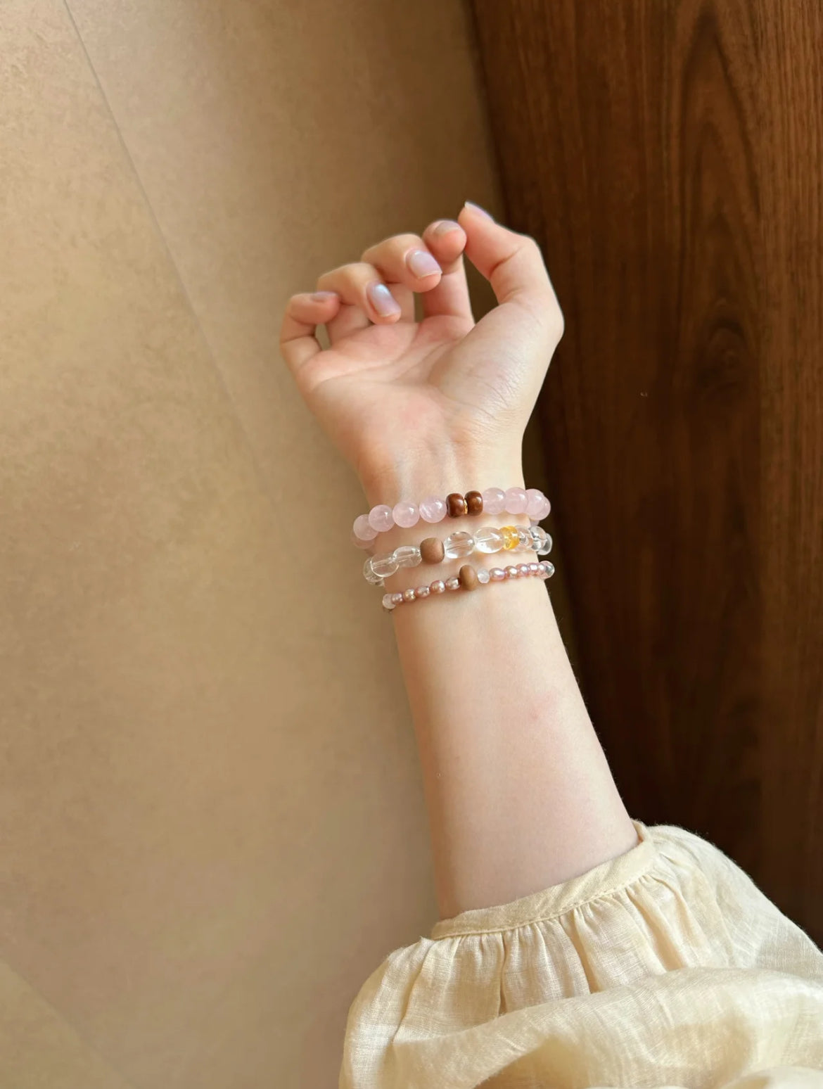Natural Rose Quartz & Kunzite Double-Wrap Bracelet | S925 Sterling Silver Handmade Jewelry