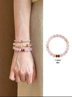 Natural Rose Quartz & Kunzite Double-Wrap Bracelet | S925 Sterling Silver Handmade Jewelry