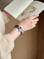 Natural Obsidian & Aquamarine Energy Bracelet | S925 Sterling Silver Handmade Jewelry