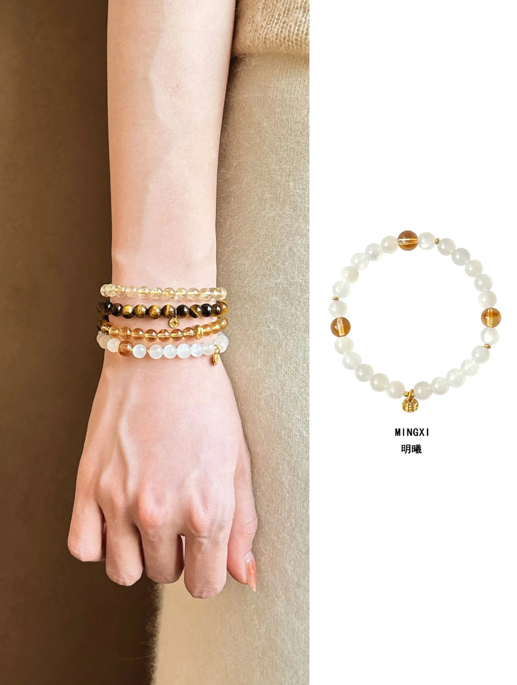 Natural White Moonstone & Quartz Crystal Bracelet | S925 Sterling Silver Handmade Jewelry