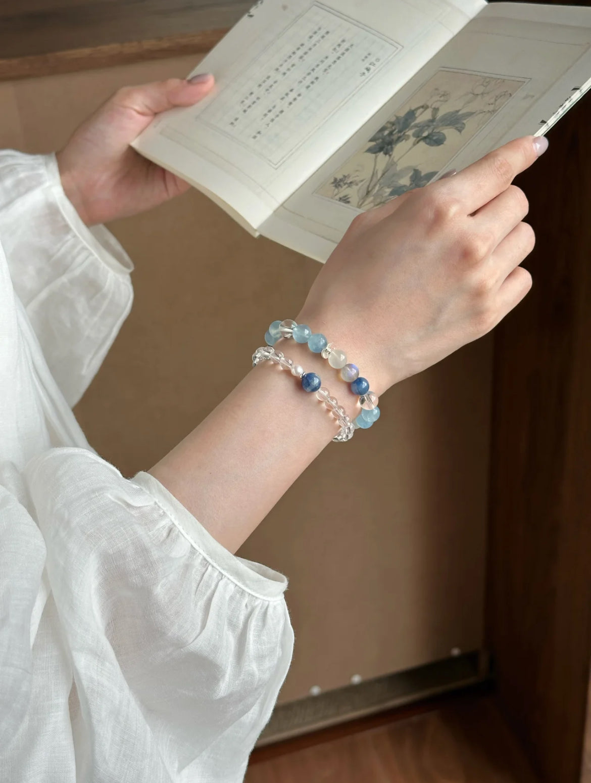 Natural Clear Quartz, Kyanite & Pearl Bracelet | S925 Sterling Silver Handmade Jewelry