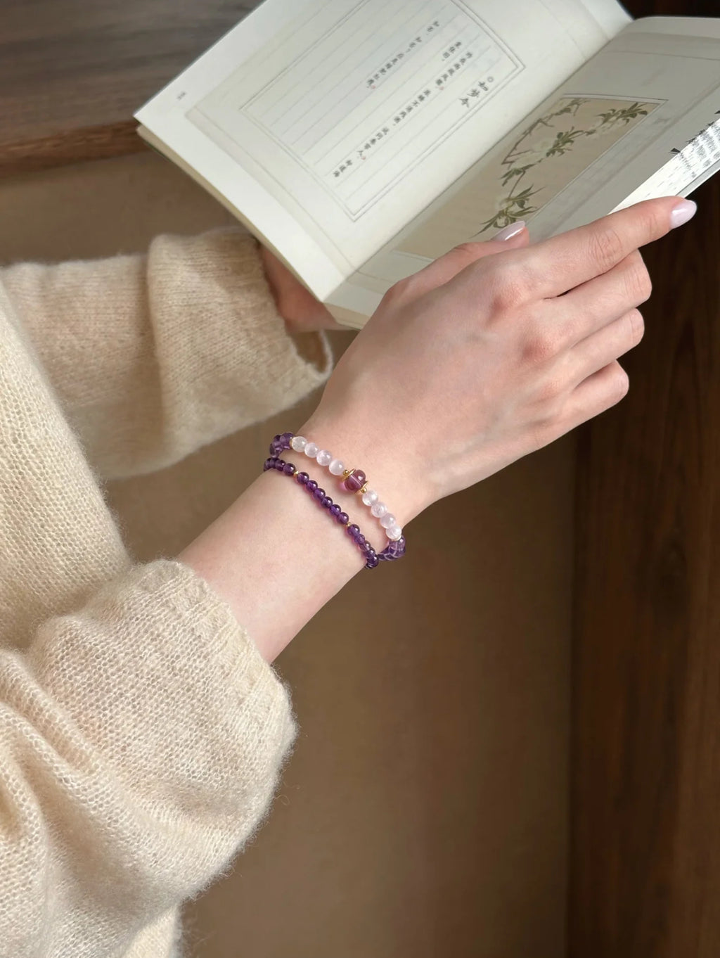 Natural Amethyst &  Purple Mica Bracelet in S925 Sterling Silver