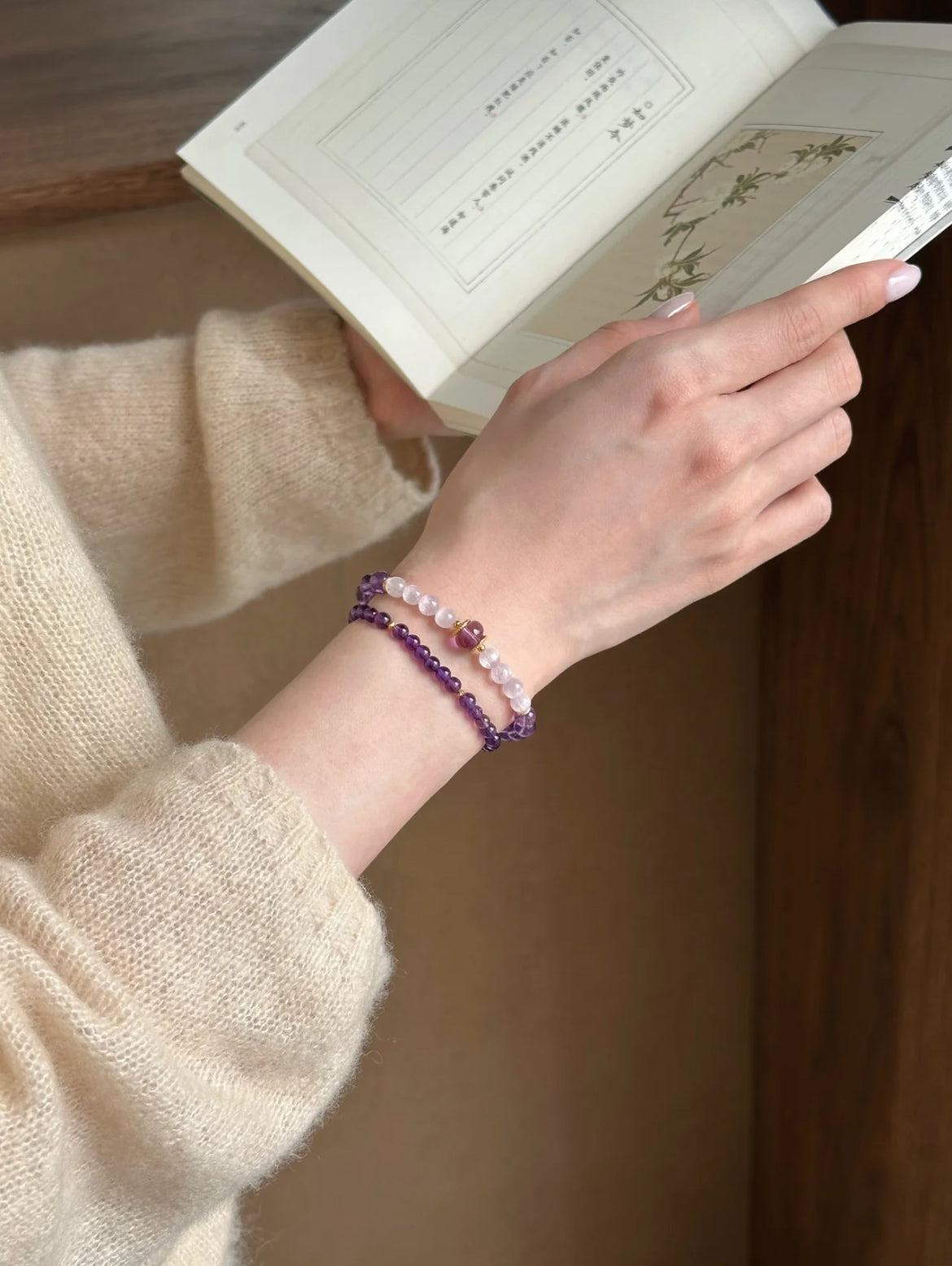 Natural Amethyst &  Purple Mica Bracelet in S925 Sterling Silver