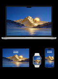 Blue Gold Moon Reflection · Mountain Water Prosperity / HD Wallpaper