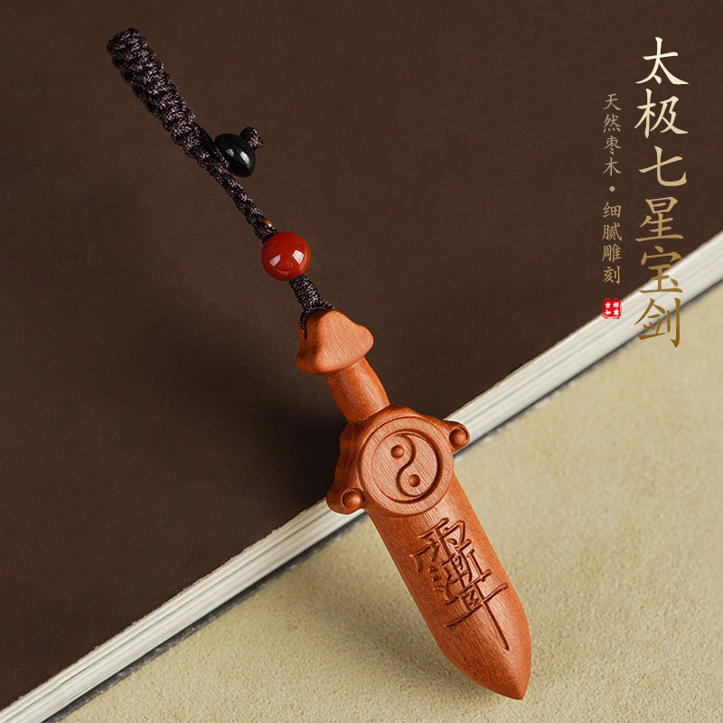 Taoist Protection Sword | Seven-Star Tai Chi Pendant | Lightning-Struck Jujube Wood
