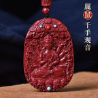 Cinnabar Zodiac Guardian Pendant – Eight Buddhist Protectors Necklace (Natural Purple-Gold Cinnabar Amulet)