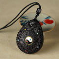 Longhu Mountain Dragon Tiger Talisman Pendant – Shan Gui Coin Protection Amulet (Ebony Wood Charm)