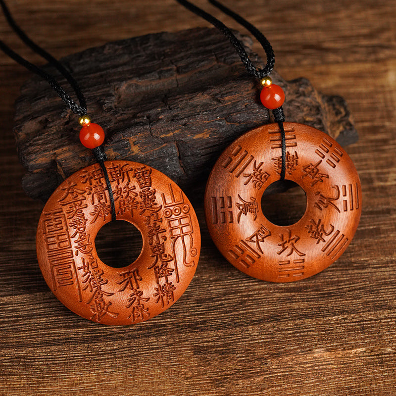 Longhu Mountain Taoist Amulet | Jujube Wood Spirit Coin | Hand-Carved Peace Pendant