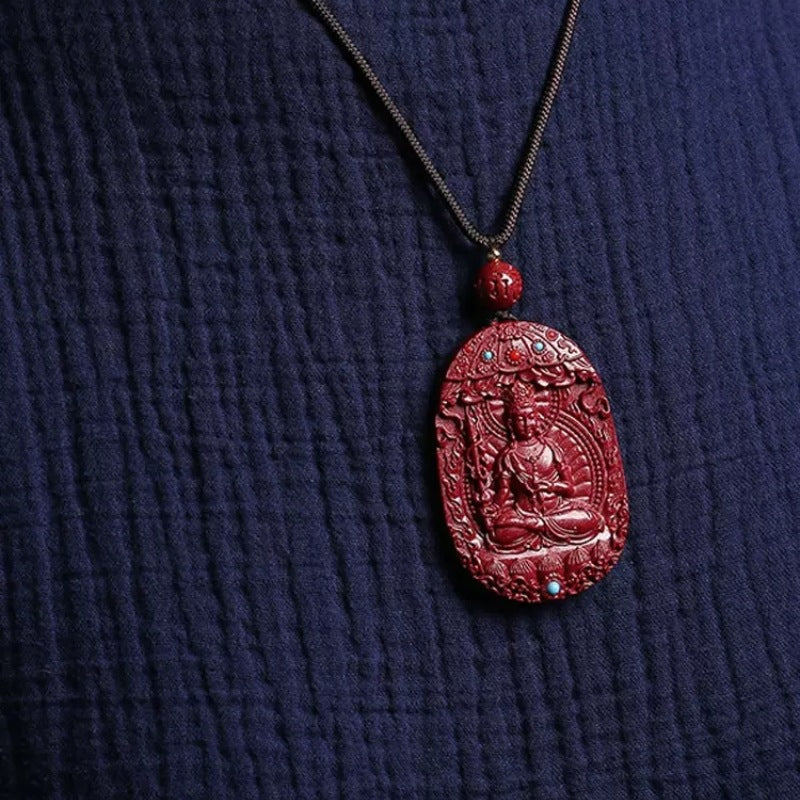 Cinnabar Zodiac Guardian Pendant – Eight Buddhist Protectors Necklace (Natural Purple-Gold Cinnabar Amulet)