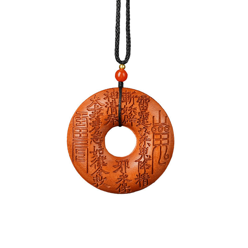 Longhu Mountain Taoist Amulet | Jujube Wood Spirit Coin | Hand-Carved Peace Pendant