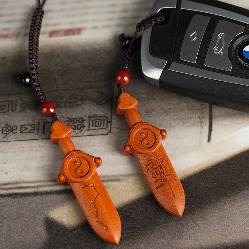 Taoist Protection Sword | Seven-Star Tai Chi Pendant | Lightning-Struck Jujube Wood