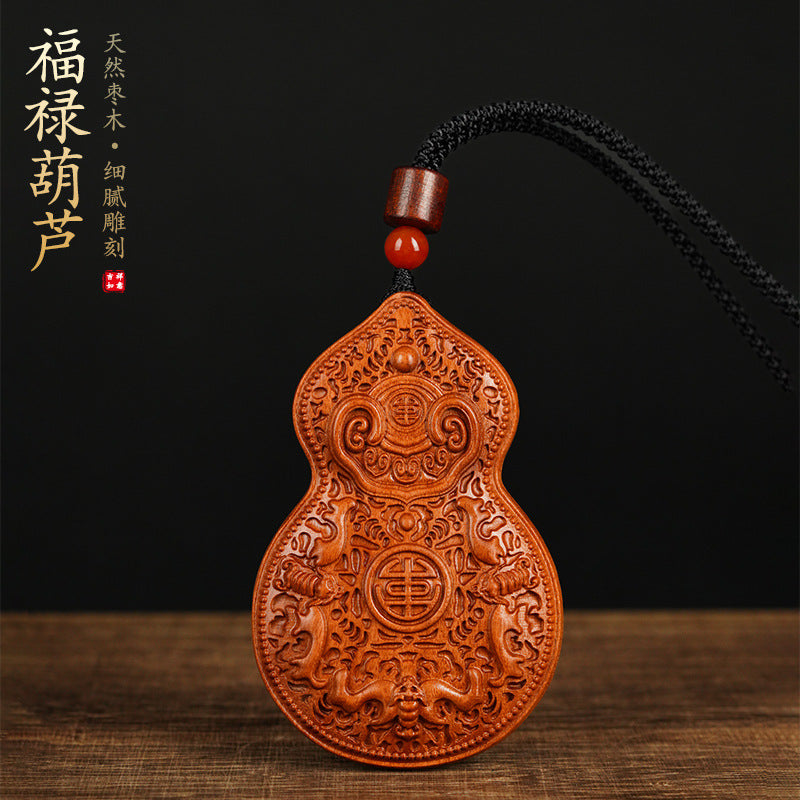 Taoist Gourd Pendant | Putuo Mountain Lightning-Struck Jujube Wood Amulet | Blessing Car Charm
