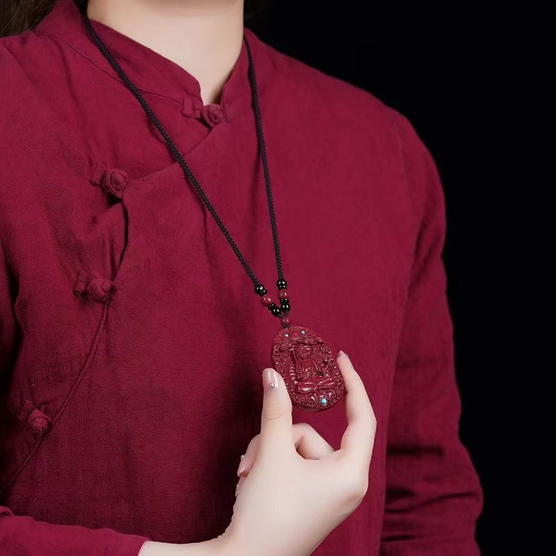 Cinnabar Zodiac Guardian Pendant – Eight Buddhist Protectors Necklace (Natural Purple-Gold Cinnabar Amulet)