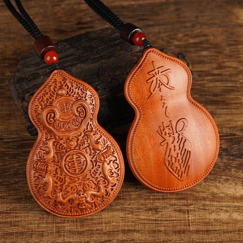 Taoist Gourd Pendant | Putuo Mountain Lightning-Struck Jujube Wood Amulet | Blessing Car Charm