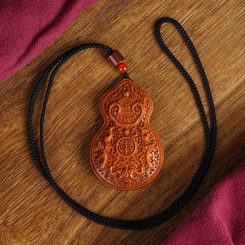 Taoist Gourd Pendant | Putuo Mountain Lightning-Struck Jujube Wood Amulet | Blessing Car Charm